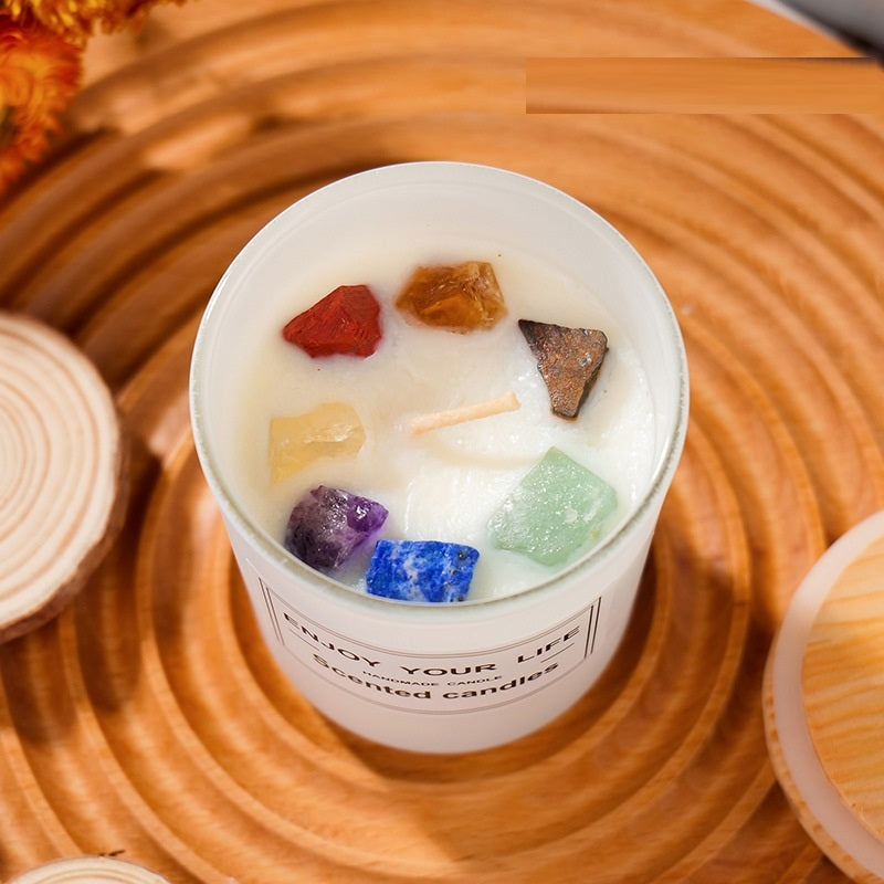 Natural crystal stone aromatherapy soy wax smokeless candle in gift box


