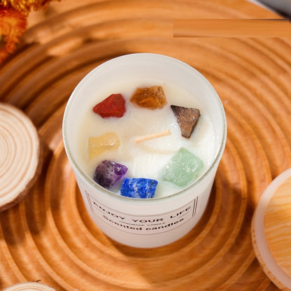 Natural crystal stone aromatherapy soy wax smokeless candle in gift box

