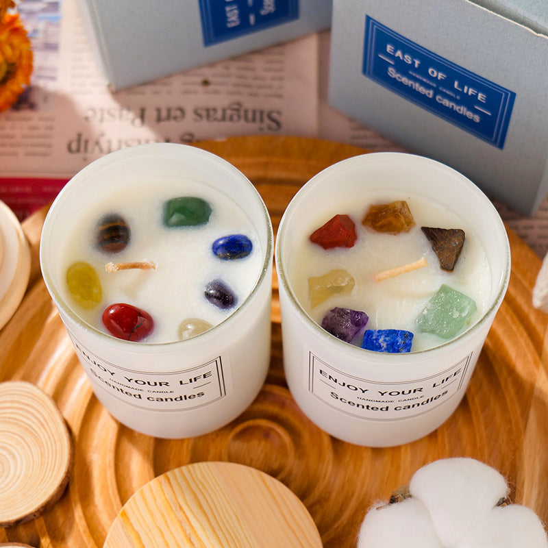 Natural crystal stone aromatherapy soy wax smokeless candle in gift box

